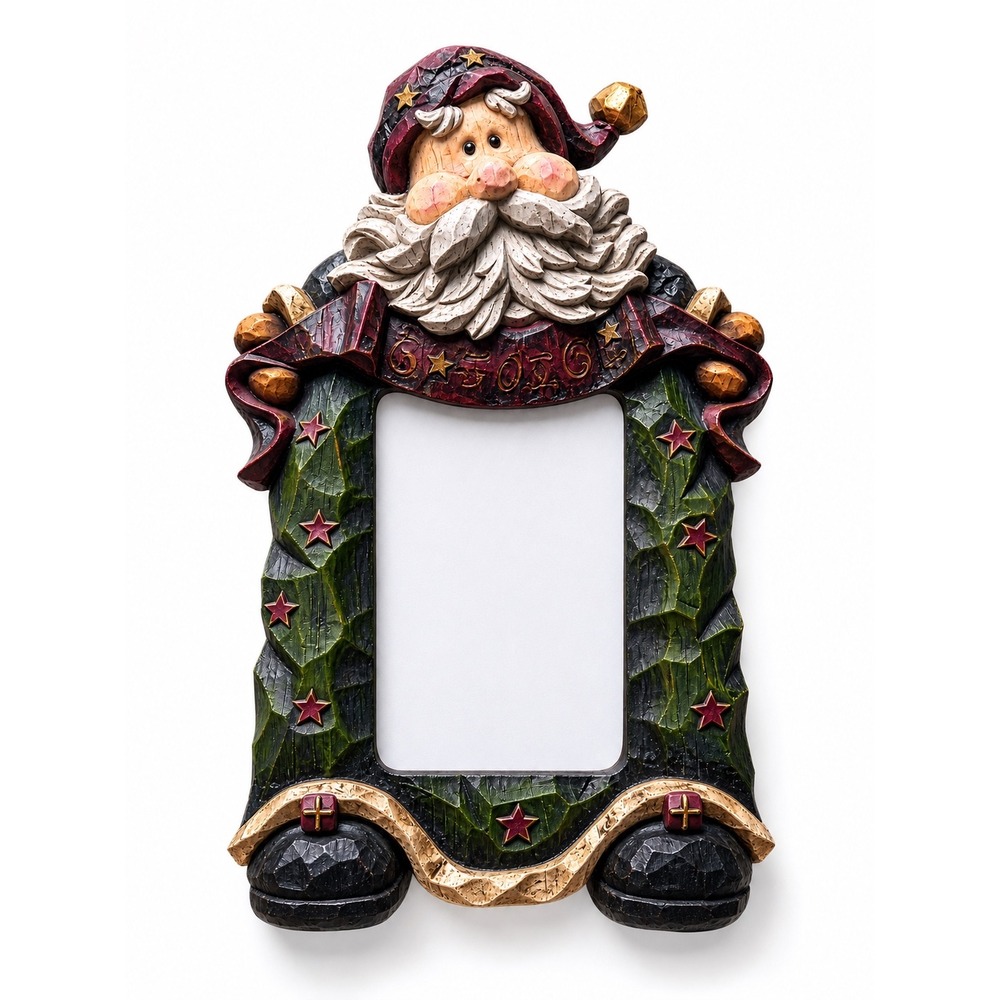 Santa Claus Christmas Picture Frame Rustic Wood Look Resin Holiday Decor 4x6 - Picture 2 of 5